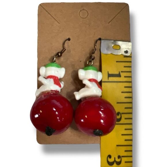 Vintage White Mouse on Cherry Dangle Earrings - Picture 7 of 8